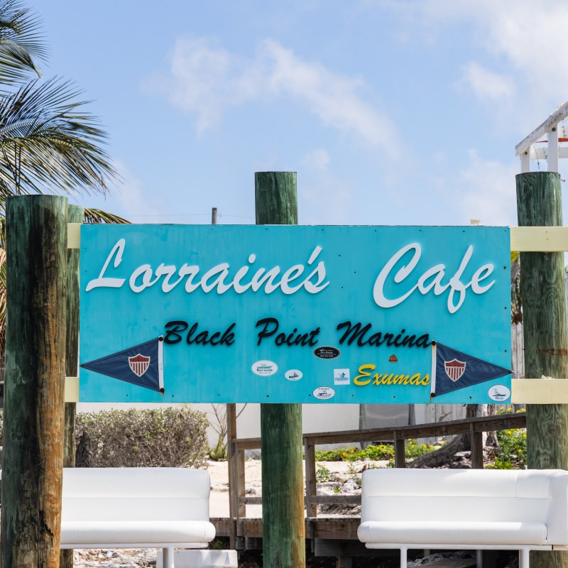 Sign for Lorraine's Cafe at Black Point Marina.